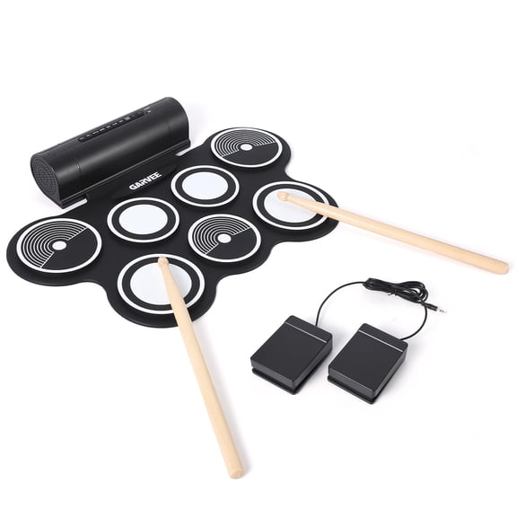 9-Pad Bluetooth Electronic Drum Set - Portable Roll-Up Pad with Headphone Jack, Recording, Sticks & Pedal, Perfect for Kids
