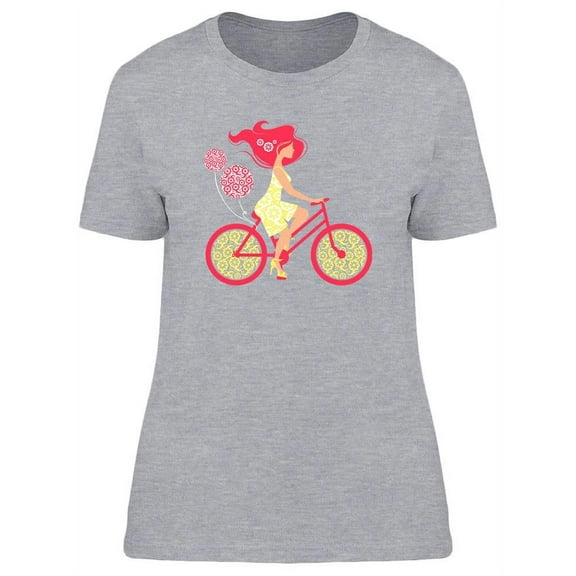 Beautiful Girl On Bicycle Design T-Shirt Women -Image by Shutterstock, Female x-Large