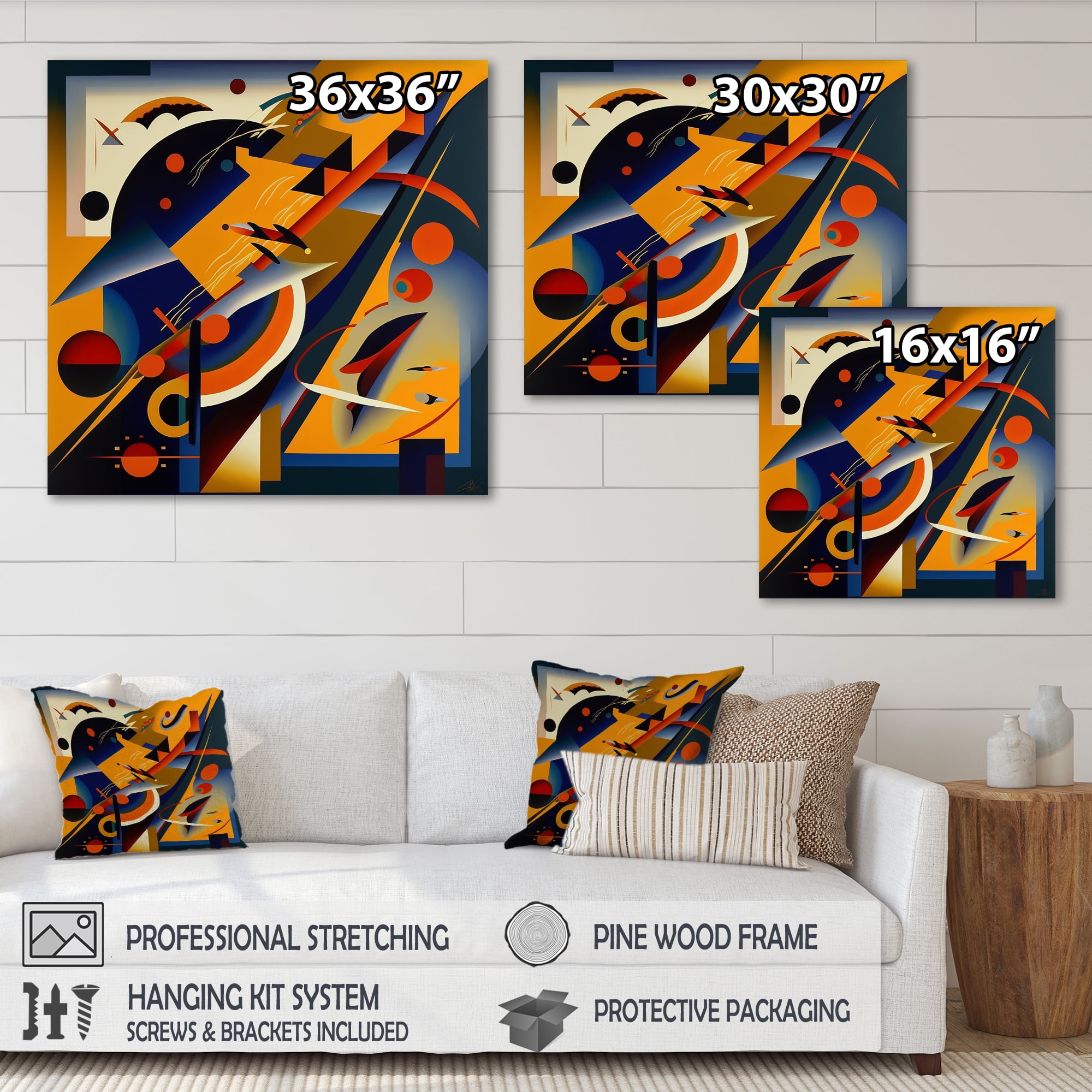 Designart Multicolor Geometric Orange Shapes IV Canvas Wall Art