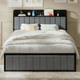 thumbnail image 2 of VECELO Queen Size Bed Frame with Charging Station, Upholstered Platform Bed Frame with Storage Headboard, Metal Slats Supports Mattress Foundation, No Box Spring Needed, Gray, 2 of 7