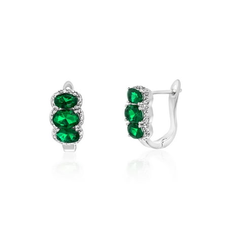 Diamond Accent Lab Created Emerald Hoop Earring (Best Lab Created Diamond Earrings)