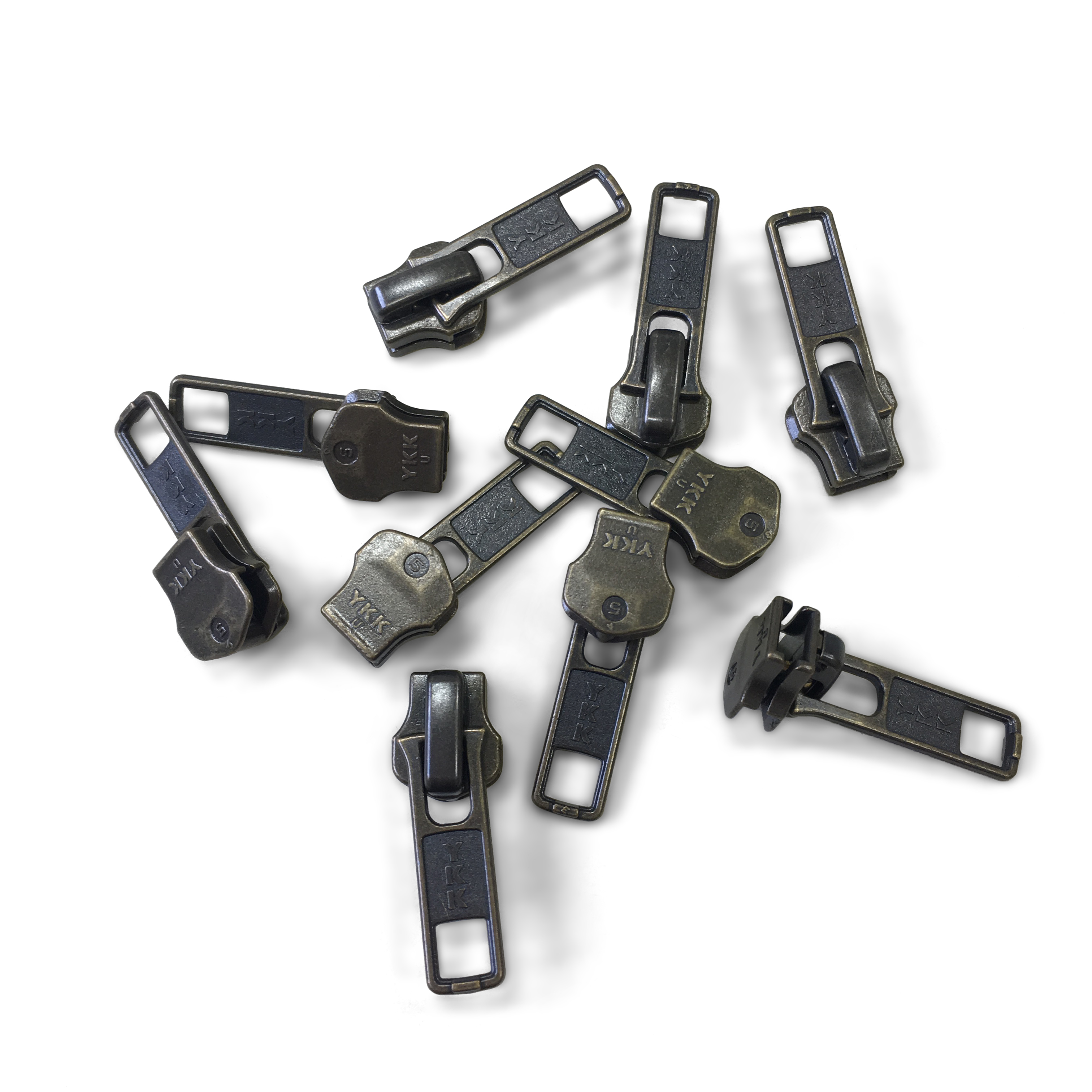 YKK #5 Metal Short Tab Slider Zipper Pull Hardware Antique YKK #5 Metal Short Tab Slider Zipper Pull Hardware Antique