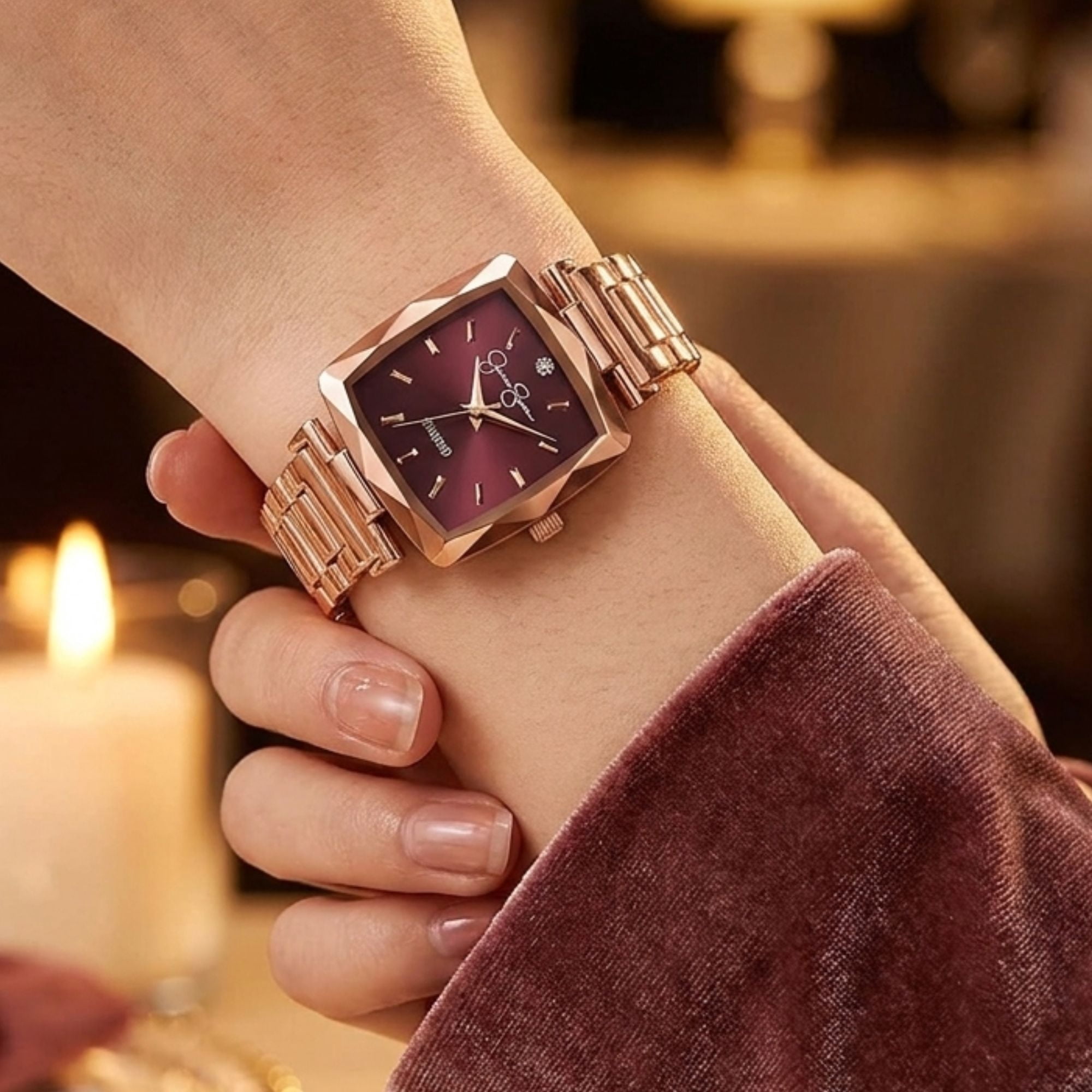 Jessica Simpson Diamond Collection Women's Square Dial Watch, Metal Band, Classic Quartz Movement, Elegant Dress Watch