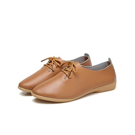 

Lacyhop Womens Casual Shoes Memory Foam Flats Slip On Loafers Daily Non-slip Moccasins Comfort Lace Up Walking Shoe Light Brown 9