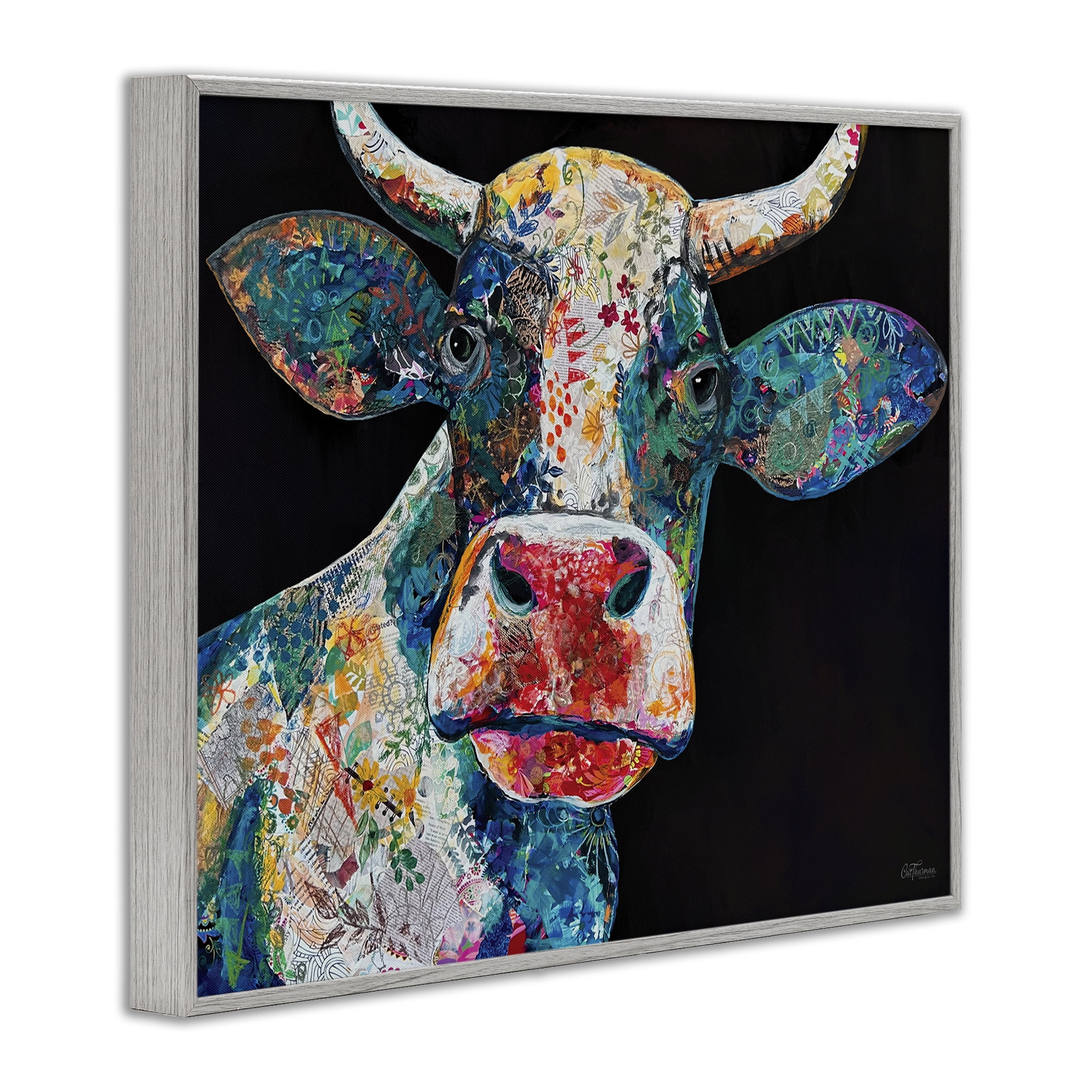 Stupell Industries Paisley Pattern Cow Animals & Insects Painting Gray Framed Art Print Wall Art, 20 x 16
