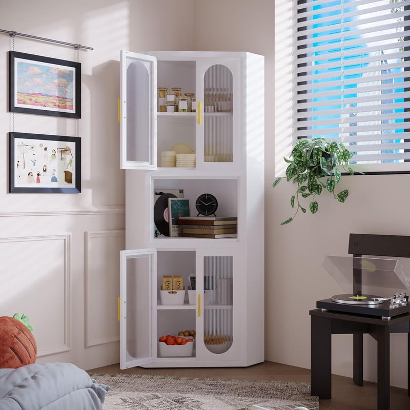 Ero Metal Corner Storage Cabinet with Acrylic Glass Doors and Shelves
