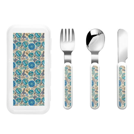 

Bingfone Vintage Floral Butterflies Print Toddler Utensils Kids Silverware 3pcs Safety Stainless Steel Toddler Fork Spoon Knife Set Children Flatware Set