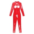 thumbnail image 5 of Body Sexy de charol con cremallera en la espalda para mujer, lencería de una pieza con agujeros, mono sin entrepierna, Catsuit de manga larga con pecho abierto, 5 of 5