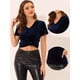 thumbnail image 2 of Camiseta Casual Allegra K Manga Corta Cuello en V Terciopelo Mujer Azul oscuro M, 2 of 4