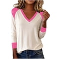 thumbnail image 2 of Womens Long Sleeve Shirts Fall Outfits 2026 Color Fashion Clothing V Neck Tee Hot Pink M, 2 of 6