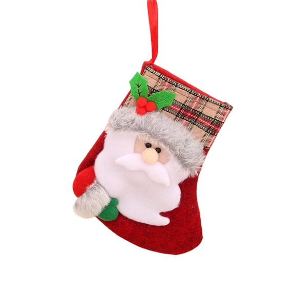 DefiDgd Christmas Sock Burlap Fabric Striped Hanging Gift Bag,Christmas Theme Pattern Decorative Pouch for Xmas Fireplace Mantel Home Holiday Party Decor
