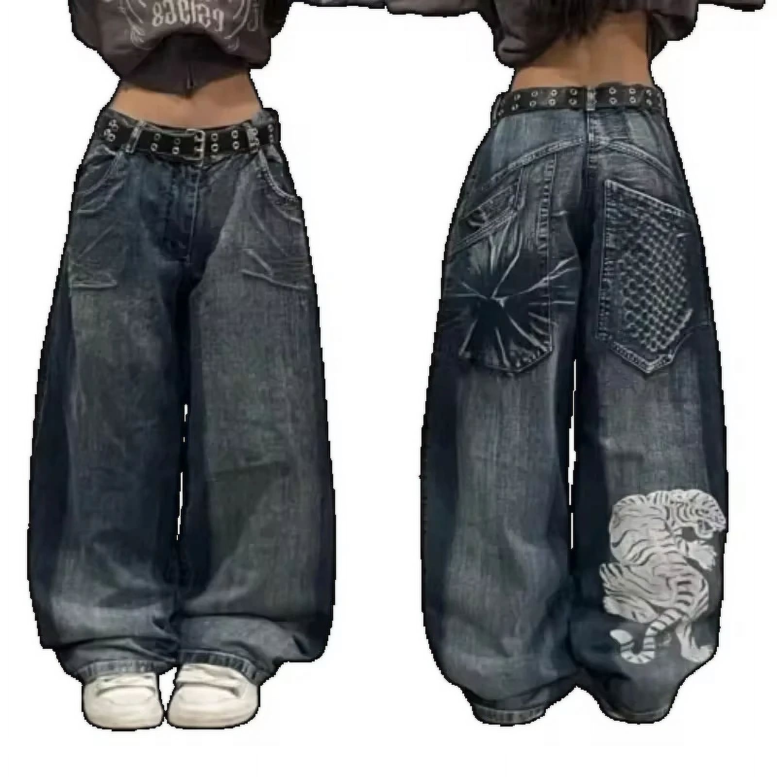 American Hip Hop Retro Gothic Print Jeans Women Y2K New