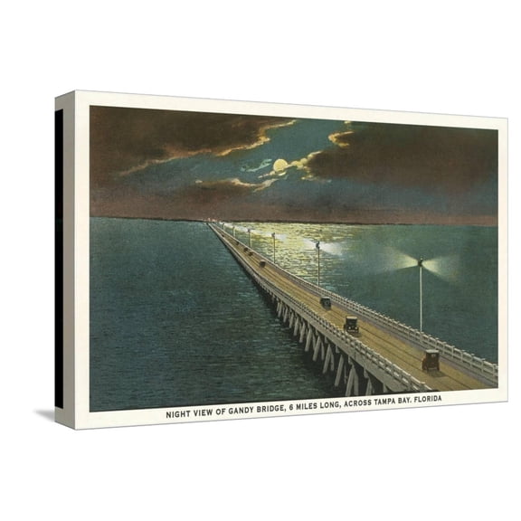 Art.com Moon over Gandy Bridge, Tampa, Florida Stretched Canvas Print Wall Art, 18" x 12"
