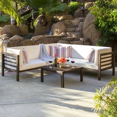 Best Choice Products 4-Piece Outdoor Acacia Wood Patio Sectional Sofa Set w/ Table and Water-Resistant Cushions,