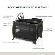 Monbebe Play Yard – Full-Size Rocking Bassinet, Removable Changer & Toy Bar – Castle Point