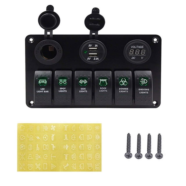 DC 12-24V Boat Marine Rocker Switch Panel LED Dual USB Socket Charger 1A&2.1A Voltmeter for Car RV Truck Camper GPS Mobiles
