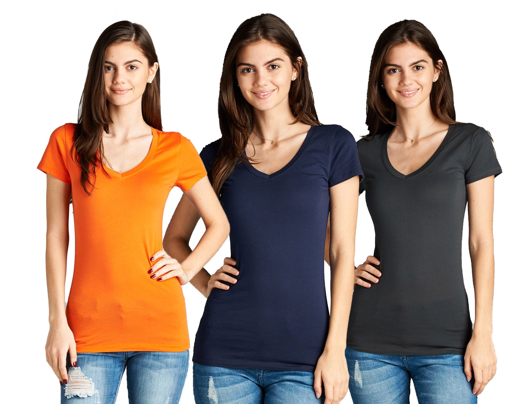 grube skam lærling Active Basic Women's V Neck T Shirts - 3 Pack Deal(Sprng Org/Navy/Chrcl-1X)  - Walmart.com