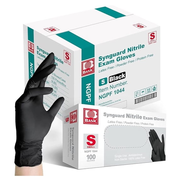 Basic Medical BLACK Nitrile Exam Gloves, 5 Mil,- Latex-Free & Powder-Free - NGPF-1044 (Case of 1,000), Small