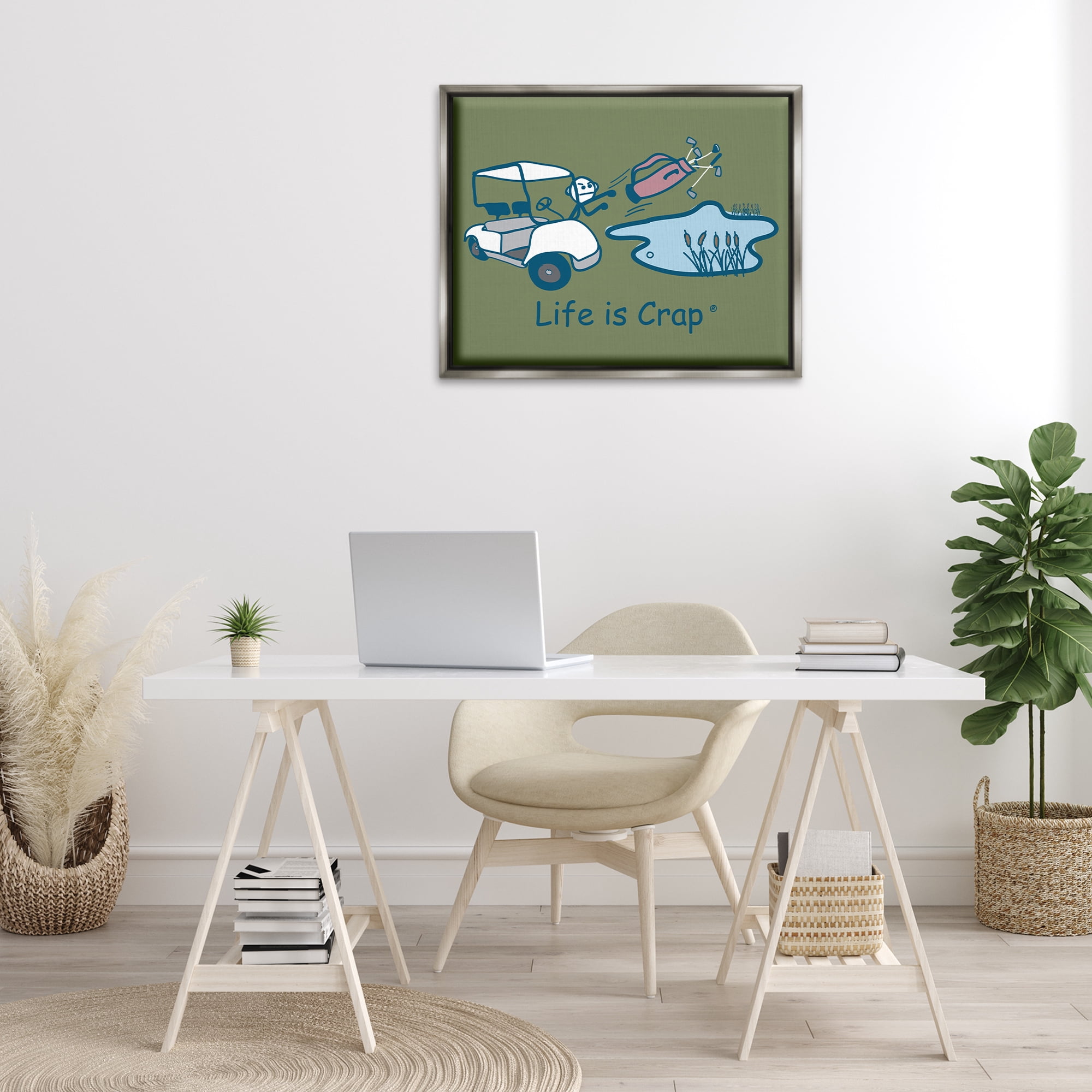 Stupell Industries Throwing Golf Clubs Novelty & Humor Painting Gray Floater Framed Canvas Art Print Wall Art, 31 x 25