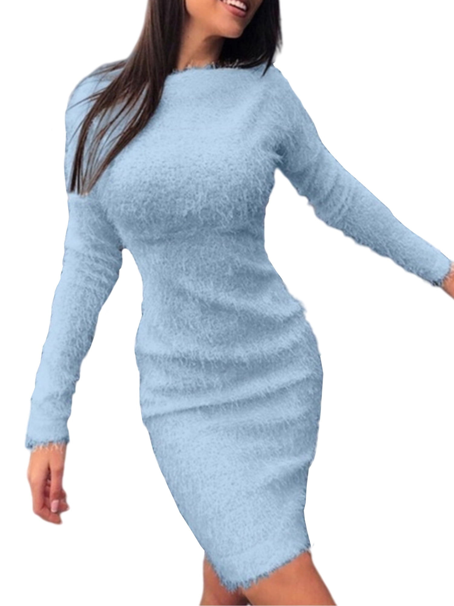 Blue Bardot Synthetic The Fluffy Knit Dress in Baby Blue Womens Clothing Dresses Cocktail and party dresses 