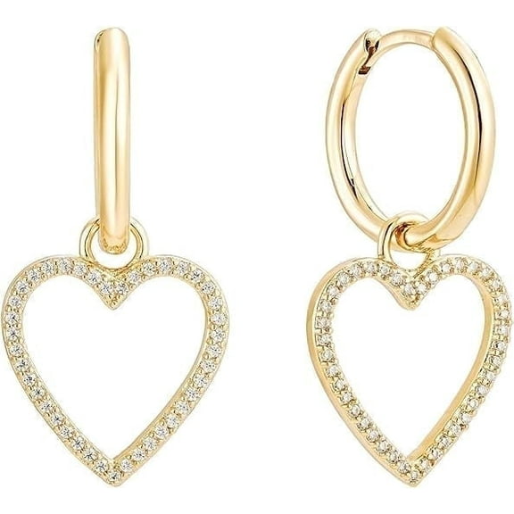 Malibu Sunday 18K Gold Plated Heart Huggie Earrings with White Zircon Jewelry for Women