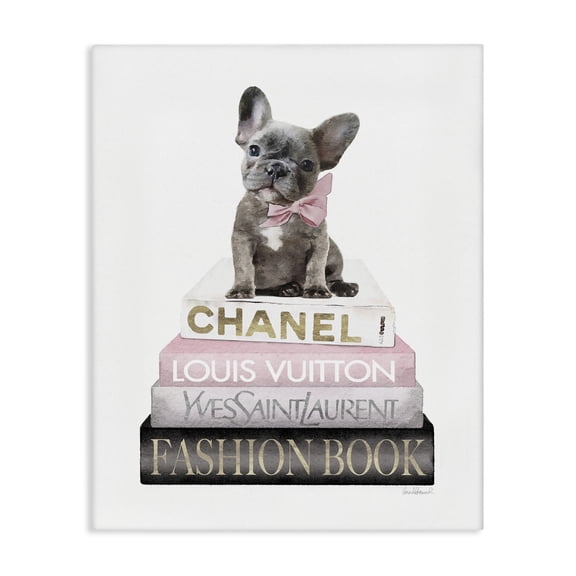 Stupell Industries Glam French Bulldog Pink Fashion Books Canvas Art, 16 x 20, by Amanda Greenwood