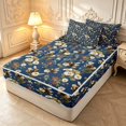 thumbnail image 2 of Erosebridal Retro Bee Zipper Twin Comforter Sets with Fitted Sheet and 2 Pillowcases,Bohemian Flower Zipper Bedding Set,Navy White,Reversible,4pcs, 2 of 8