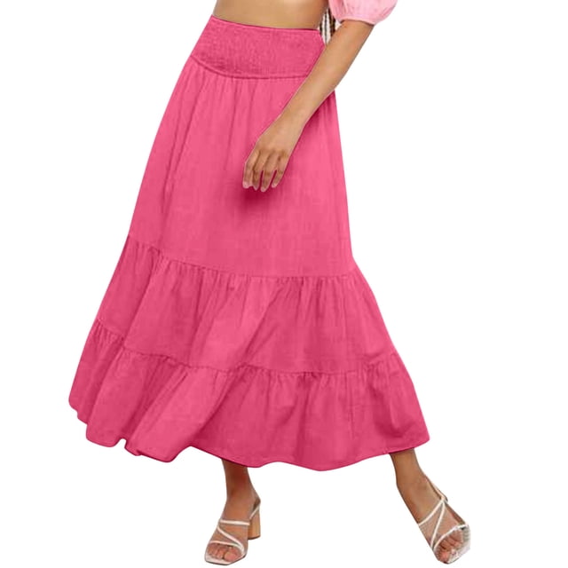 Falda larga plisada de color liso para mujer: falda larga elástica de cintura alta para todas las estaciones