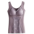 thumbnail image 2 of Sleeveless Thermal Fleece Tank Top for Women V Neck Lace Camisole Warm Base Layer Cami Vest Underwear Tops Purple L, 2 of 3