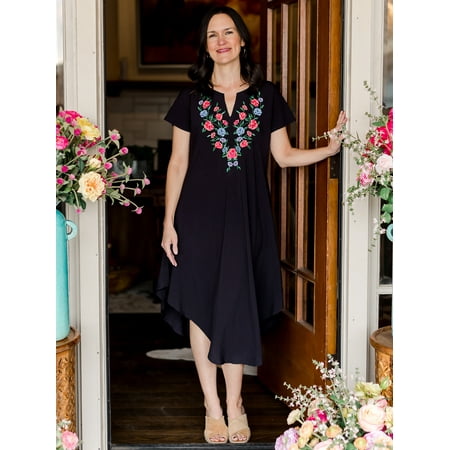 The Pioneer Woman Embroidered Dress with Umbrella Hem, Womens