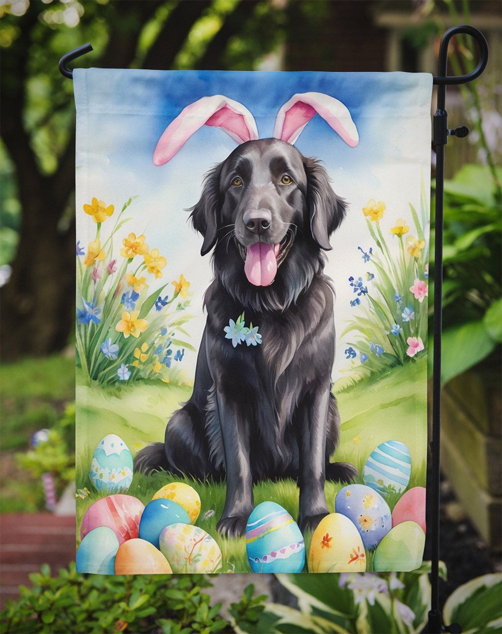 Flat-Coated Retriever Easter Egg Hunt Garden Flag 11.25 in x 15.5 in
