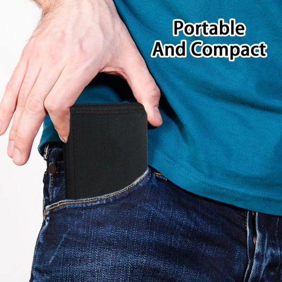 HonestMatter Mens Bifold Trifold Wallet Slim Fabric Purse for Men Black Quilted Card Holder with Zipper and Metal Hook Visual Pocket Large Capacity
