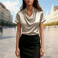 thumbnail image 7 of Women Summer Clothes Short Sleeve Satin Blouse for Women Cowl Neck Shirt Lapel Neck Shirts Tops New Arrivals My Items, 7 of 7
