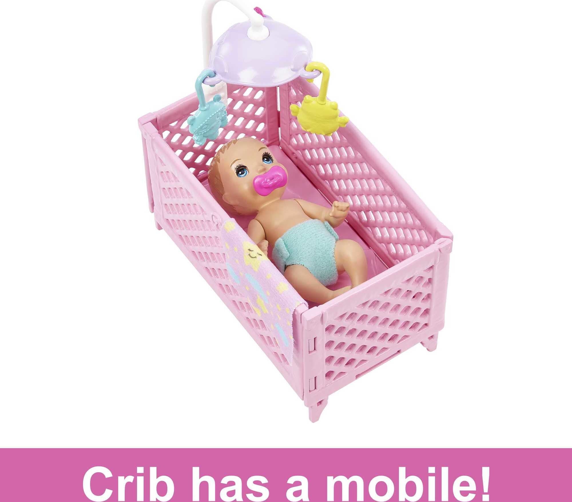 Barbie Skipper Babysitters Playset with Skipper Doll, Baby Doll with Sleepy Eyes, Crib & Accessories