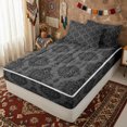 thumbnail image 3 of Erosebridal Classic Gothic Damask Zipper Queen Comforter Set with Fitted Sheet and 2 Pillowcases for Women Girls, Mandala Flower Floral Zipper Bedding Set, Black Reversible, 4pcs, 3 of 7