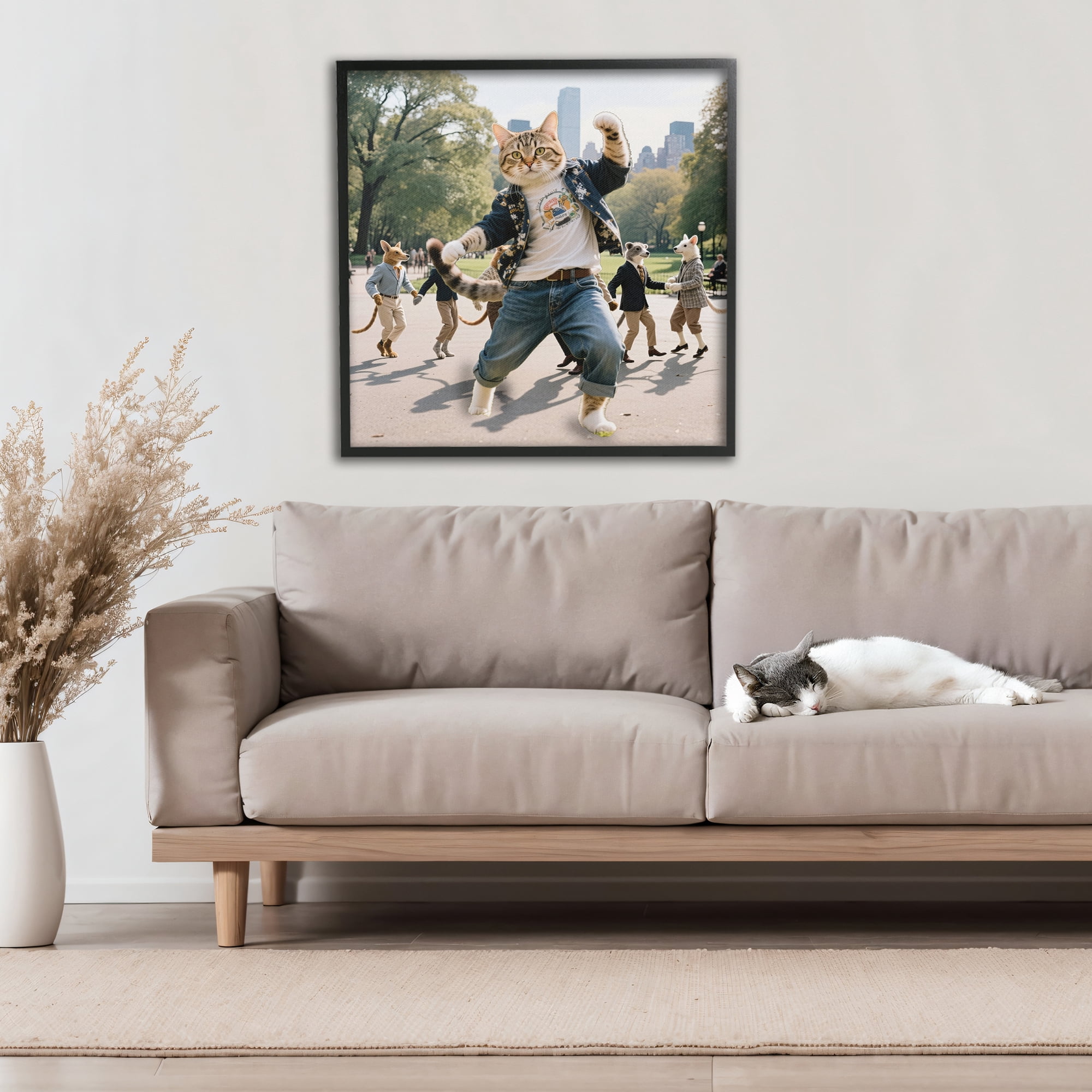 Stupell Industries Stylish Cat Dancing in Park Black Framed Giclee Art, design by CAD Designs