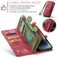 thumbnail image 4 of For iPhone 14 Wallet Case,Multi-Functional Retro Leather Purse Flip Cover Zipper Wallet Case with Removable Card Slots Pocket & Detachable Wrist Strap Magnetic Phone Case, Red, 4 of 10