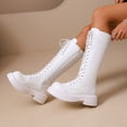 thumbnail image 6 of Tqyyweavej Women's Combat Riding Platform Knee High Vintage Fall Boots Lace Up Fashion Round Toe Motorcycle Boots with Side Zipper, 6 of 10