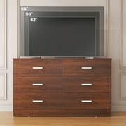 Meteorleg 6 Drawer Double Dresser,47.3 Wide Chest of Drawers with Metal Handles,Storage Cabinet for Bedroom,Brown