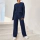 thumbnail image 4 of Pantalones Trajes de salón de 2 piezas para mujer, camisas plisadas informales, conjunto de pantalón, trajes sueltos para el hogar Cgtredaw Azul marino T L para Mujer, 4 of 5