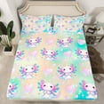 thumbnail image 2 of Castle Fairy Cartoon Sea Axolotl Salamander Twin Sheet Sets 3pcs for Kids Boys Girls,Bling Love Heart Print Twin Fitted Sheet Microfiber,Gradient Rainbow Breathable Flat Sheet,Lightweight Room Decor, 2 of 7