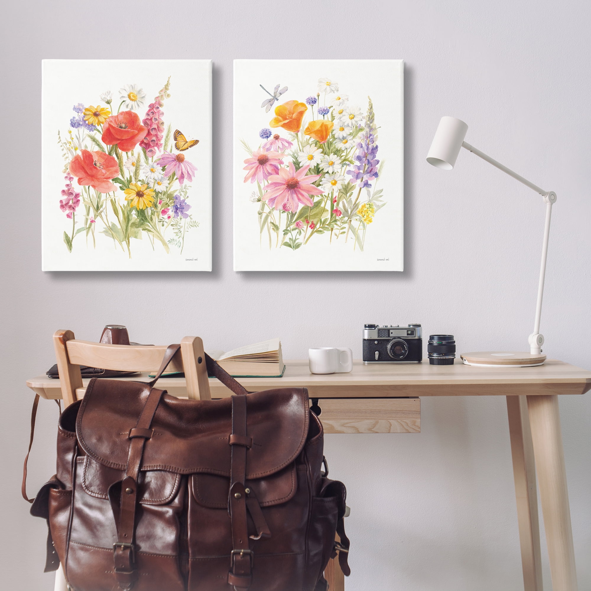 Stupell Industries Wildflowers in Bloom Insects Plants & Flowers Painting Wrapped Canvas Art Print Wall Art, 24 x 30, Set of 2