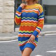 thumbnail image 4 of Vynhevius Womens Colorful Striped Sweater Dress Crew Neck Long Sleeve Casual Mini, 4 of 6