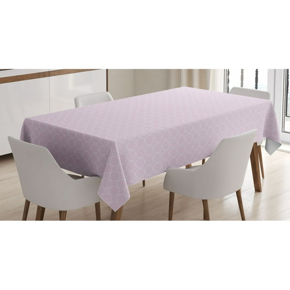 Eastern Tablecloth, Simplistic Thin Line Oriental Motif Repetition on Pastel Backdrop, Rectangle Satin Table Cover Accent for Dining Room and Kitchen, 60" X 90", Pale Pink White, by Ambesonne