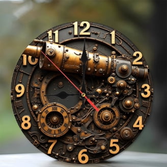 Intricate Steampunk Clock With Gears And Mechanisms, Steampunk Clock