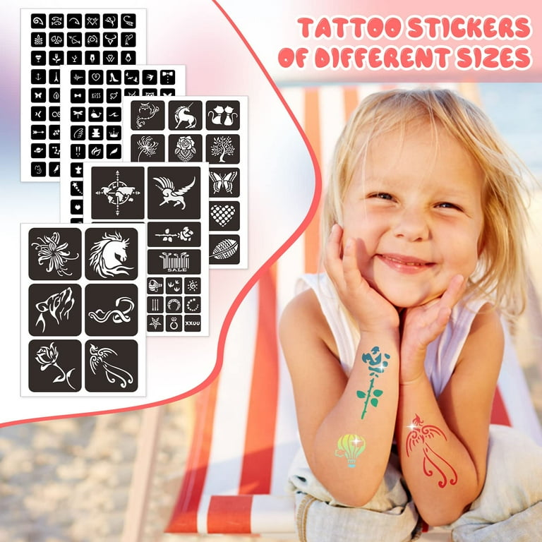 Temporary Shimmery Tattoo Studio Kit for Kids - Glitter & Metallic Fake  Tattoos for Girls - Birthday Gift Ideas for Girl - Best Craft Kits Toys  Stuff