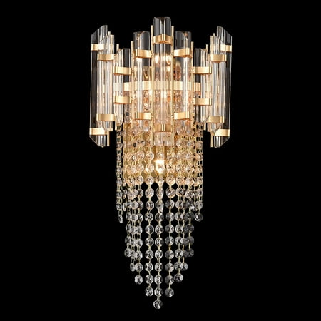 

MANXING Brass Wall Sconce Glass & Crystal Wall Lighting Bathroom Bedroom Dimmable Wall Lamp 2 Layer Crystals Light Head Adjustable