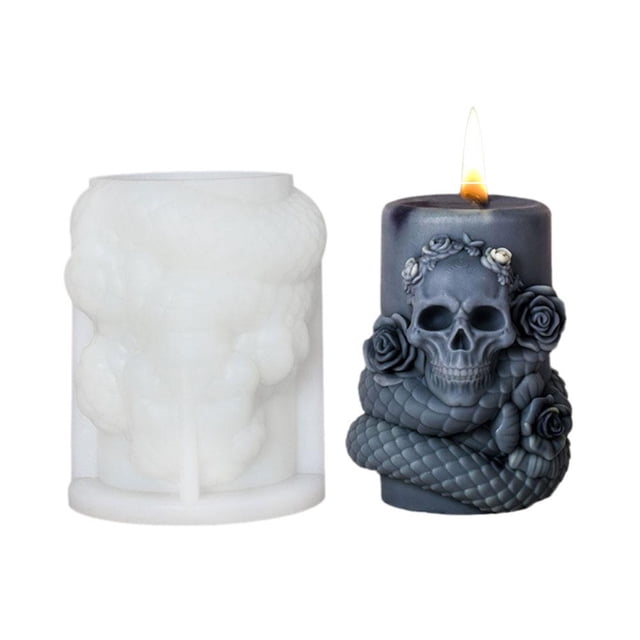 TQEHS Molde de silicona para velas aromáticas con forma de serpiente cilíndrica, forma de calavera de Halloween I7W5