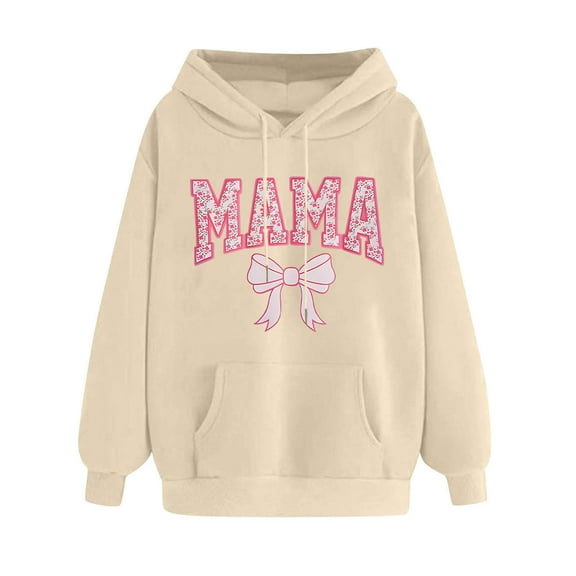 GA WEIHUA Online DealsMama Fleece Sweatshirts Women Casual Oversized Pullover Hoodies 2025 Loose Drop Shoulder Cute Heart Graphic Hooded Shirts Personalized Mom Gift for Her(Beige,S)