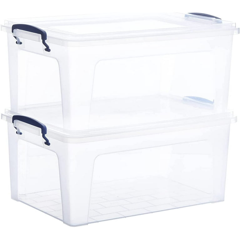 Armscye 6 Pack 6.4 Quart Resin Storage Bins with Wooden Lids, Stackable  Multifunctional Storage Container with Handles, Clear Storage Box with  Labels for Organizing, 9.8x6.8x5.5 Inch 